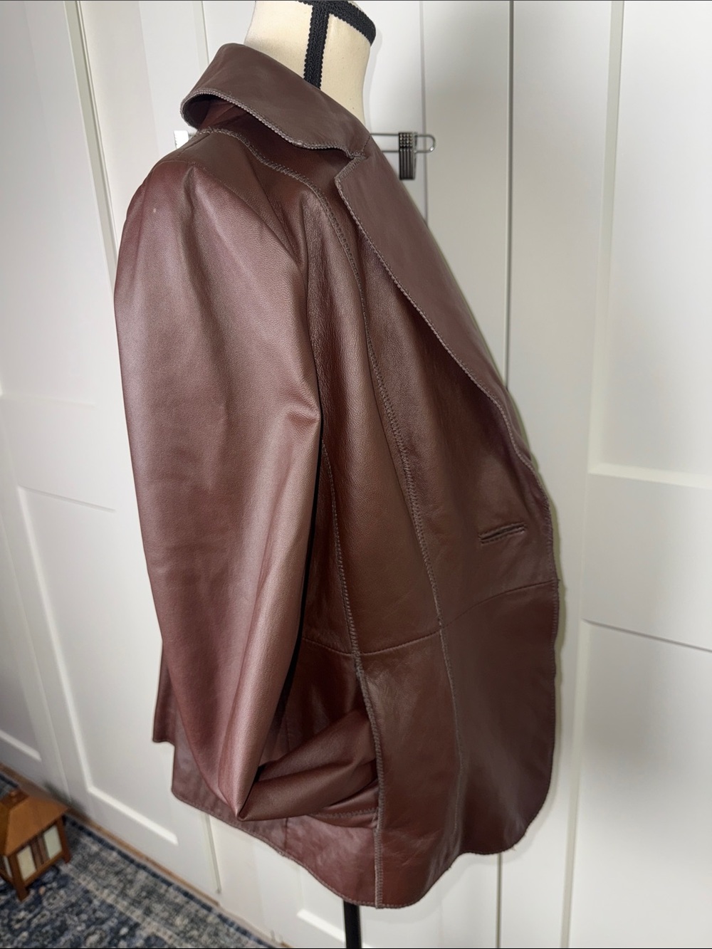 Vintage brown genuine leather Chi by falchi button front funky lined jacket coat - Picture 8 of 10